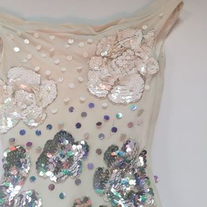 Marciano embellished sequin silk cream dress